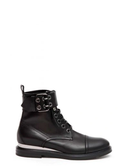 Shop Casadei Leather Lace-up Booties In Nero
