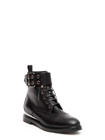 Shop Casadei Leather Lace-up Booties In Nero