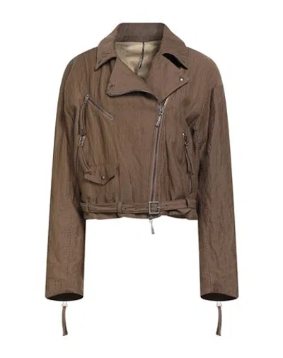 Masnada Woman Jacket Brown Size 8 Cotton, Wool, Metallic Fiber In Brown