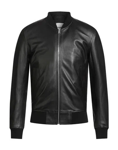 Sandro Man Jacket Black Size S Lambskin, Viscose, Polyamide In Black