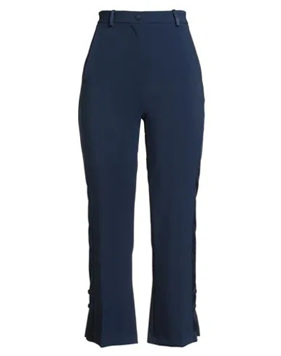 Elisabetta Franchi Cropped Flared Trousers With Satin And Side Stripes In Blue