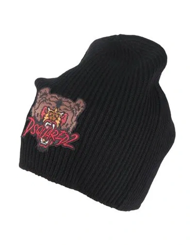Dsquared2 Wool Beanie With Front Embroidery In Black