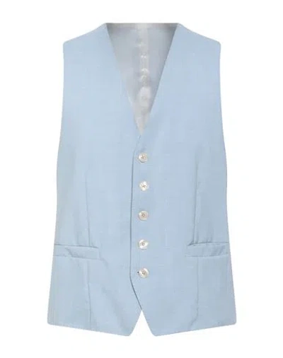 Baldessarini Man Tailored Vest Sky Blue Size 44 Virgin Wool, Silk, Linen In Blue