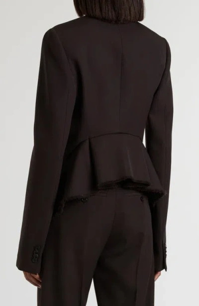 Alexander Mcqueen Mcqueen Raw Edge Wool Canvas Peplum Blazer In Brown