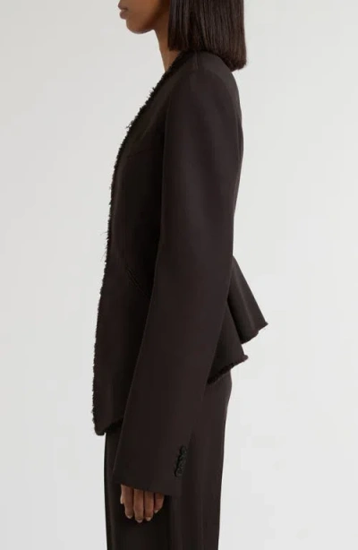 Alexander Mcqueen Mcqueen Raw Edge Wool Canvas Peplum Blazer In Brown