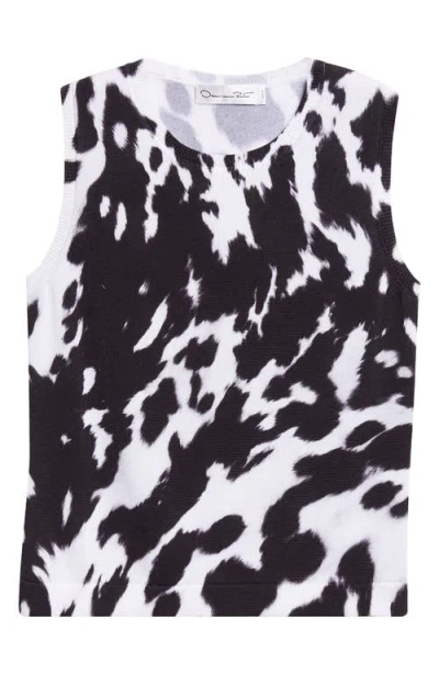 Oscar De La Renta Cow Print Cotton Blend Shell In Multi