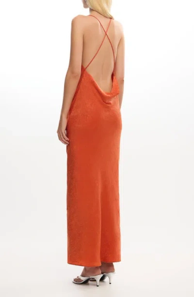 Significant Other Arielle Plunge Back Crushed Satin Maxi Slipdress In Brown