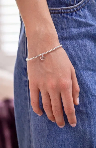 Estella Bartlett Sienna Double Heart Beaded Stretch Bracelet In Silver