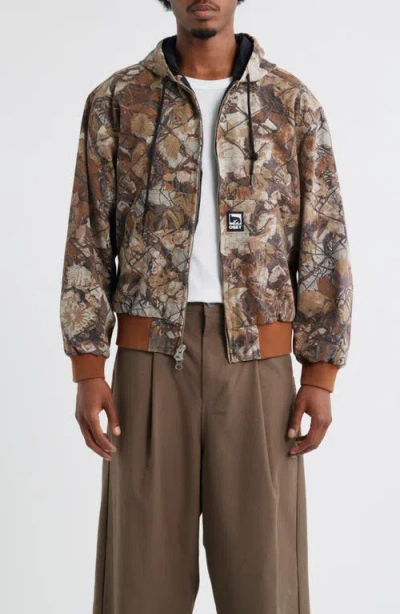 Obey Camouflage-pattern Hooded Jacket In Brown