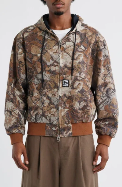 Obey Camouflage-pattern Hooded Jacket In Brown