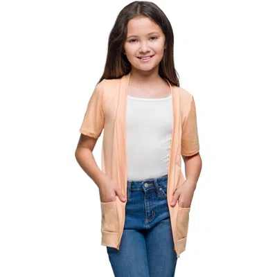 24sevenkid Short Sleeve Open Front Layering Shrug With Pockets In Brown