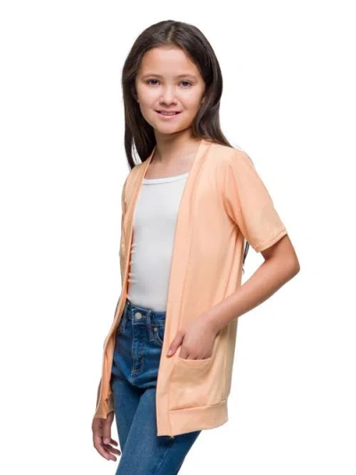 24sevenkid Short Sleeve Open Front Layering Shrug With Pockets In Brown