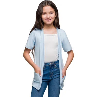 24sevenkid Short Sleeve Open Front Layering Shrug With Pockets In Blue