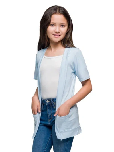 24sevenkid Short Sleeve Open Front Layering Shrug With Pockets In Blue