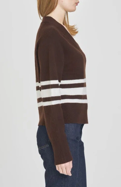 Wayf Resse Placed Stripe V-neck Sweater In Brown