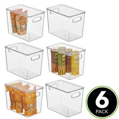 Mdesign Plastic Stacking Kitchen Storage Bin Box With Lid/handles, 6 Pack In Transparent