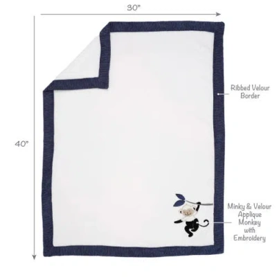 Lambs & Ivy Jungle Party Monkey Soft Fleece Baby Blanket In White