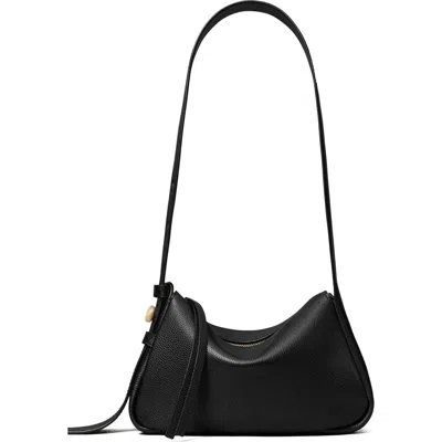 Tory Burch Romy Black Shoulder Bag With Adjustable Shoulder Strap In Grained Leather Woman