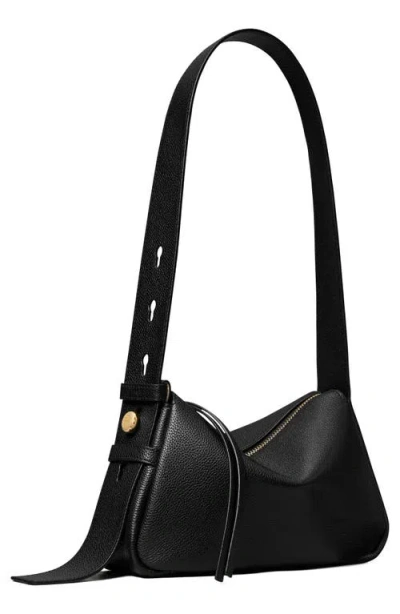 Tory Burch Romy Black Shoulder Bag With Adjustable Shoulder Strap In Grained Leather Woman
