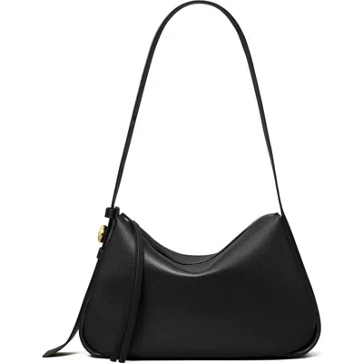 Tory Burch Romy Black Shoulder Bag With Adjustable Shoulder Strap In Grained Leather Woman