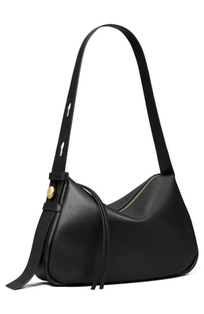 Tory Burch Romy Black Shoulder Bag With Adjustable Shoulder Strap In Grained Leather Woman