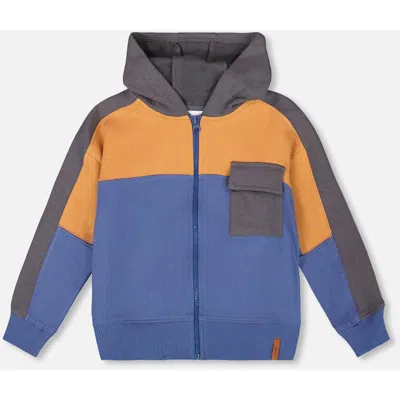 Deux Par Deux Full Zip Fleece Color Block Sweatshirt In Multi