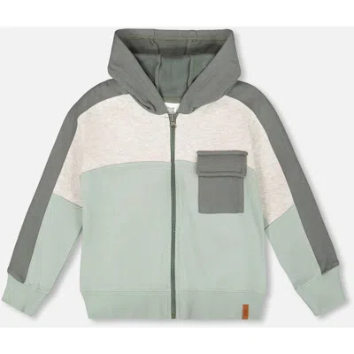 Deux Par Deux Full Zip Fleece Color Block Sweatshirt In Gray