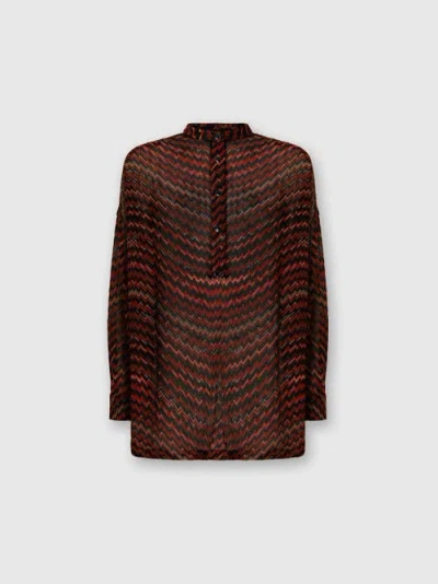 Missoni Blouse With Mandarin Collar And Zigzag Pattern In Brown