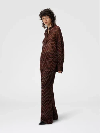 Missoni Blouse With Mandarin Collar And Zigzag Pattern In Brown
