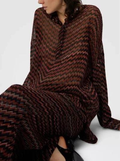 Missoni Blouse With Mandarin Collar And Zigzag Pattern In Brown