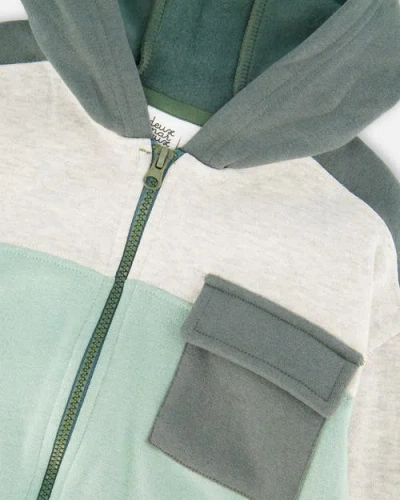 Deux Par Deux Full Zip Fleece Color Block Sweatshirt In Gray