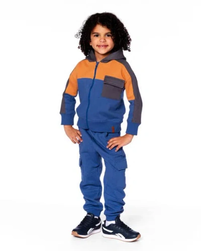 Deux Par Deux Full Zip Fleece Color Block Sweatshirt In Multi