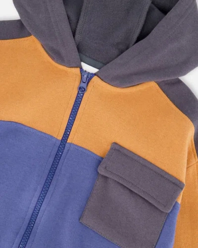 Deux Par Deux Full Zip Fleece Color Block Sweatshirt In Multi