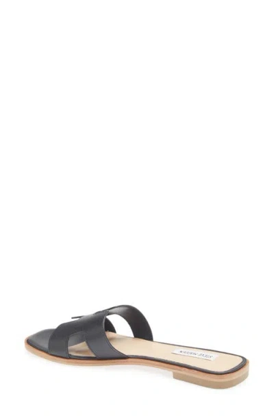 Steve Madden Hadyn Sandals Women's Black Leather Cutout Strap Slide Gal991 In Black