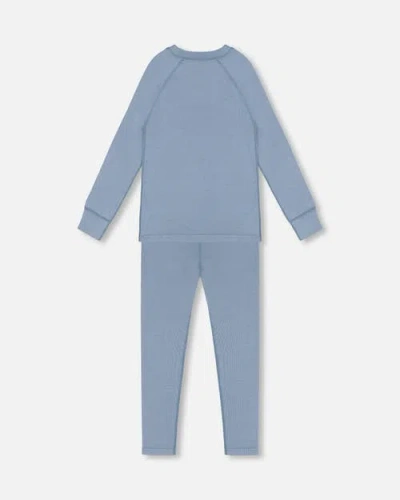 Deux Par Deux Kids Gender Inclusive Merino Wool Base Layer Set In Blue