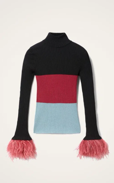 La Doublej High Kick Top With Feathers In Multi