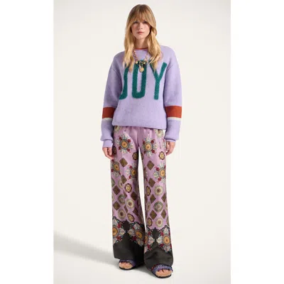 La Doublej Icon Palazzo Printed Silk-twill Wide-leg Pants In Purple