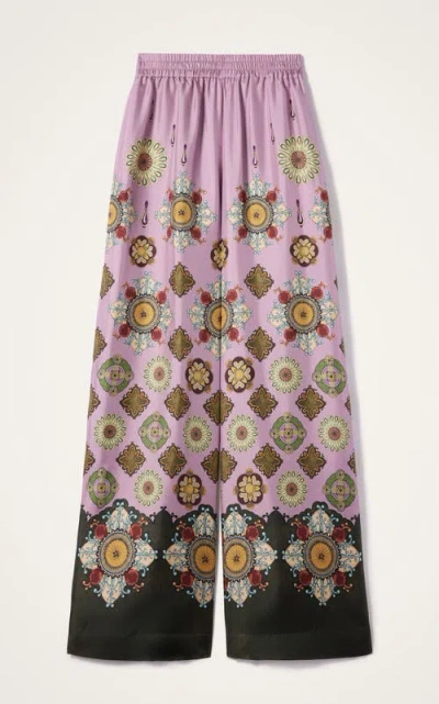 La Doublej Icon Palazzo Printed Silk-twill Wide-leg Pants In Purple