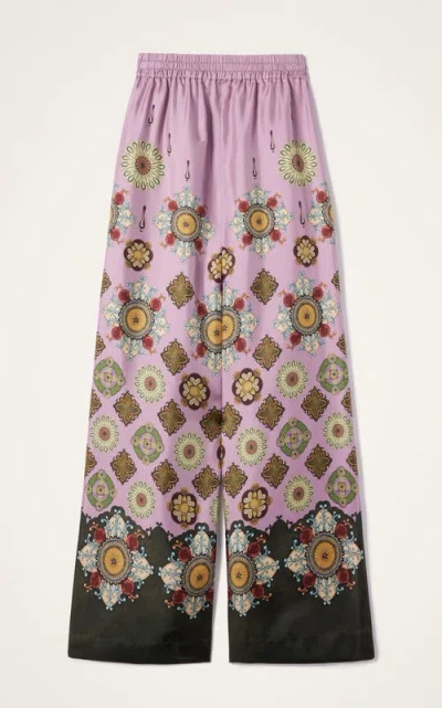 La Doublej Icon Palazzo Printed Silk-twill Wide-leg Pants In Purple