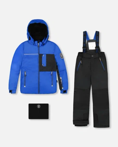 Deux Par Deux Two-piece Play Snowsuit With Contrast Jacket In Blue