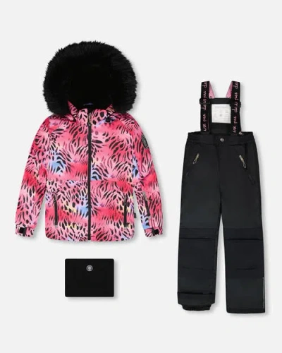 Deux Par Deux Girl Two-piece Play Snowsuit With Jacket And Solid Pant In Black