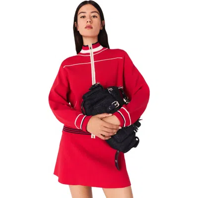 Maje Zipped Cardigan With Elastic Waist In Red