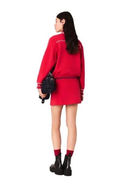 Maje Zipped Cardigan With Elastic Waist In Red