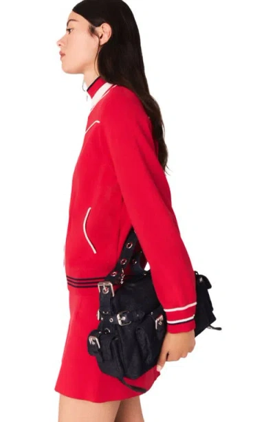 Maje Zipped Cardigan With Elastic Waist In Red