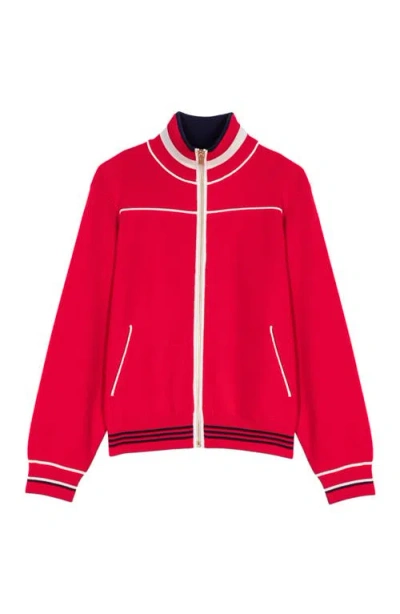 Maje Zipped Cardigan With Elastic Waist In Red