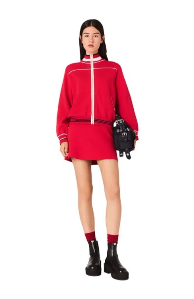 Maje Zipped Cardigan With Elastic Waist In Red