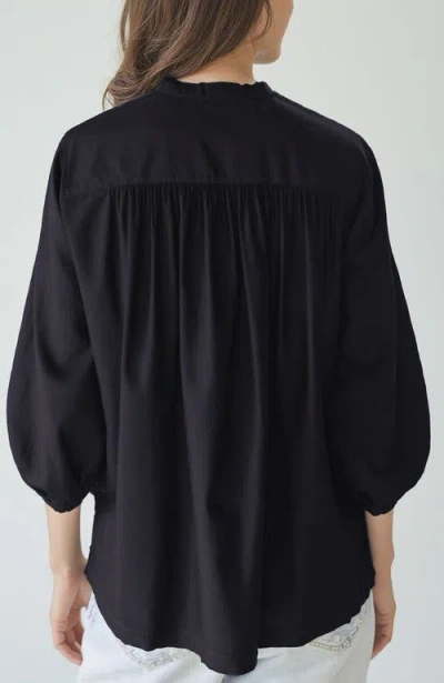 Ocean + Main Ocean+main Cotton Poplin Peasant Top In Black