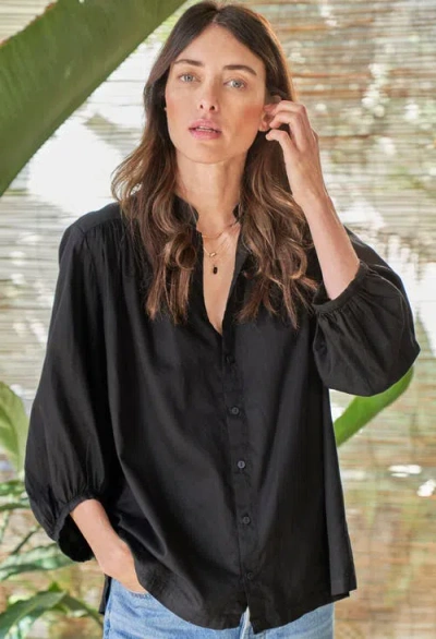 Ocean + Main Ocean+main Cotton Poplin Peasant Top In Black