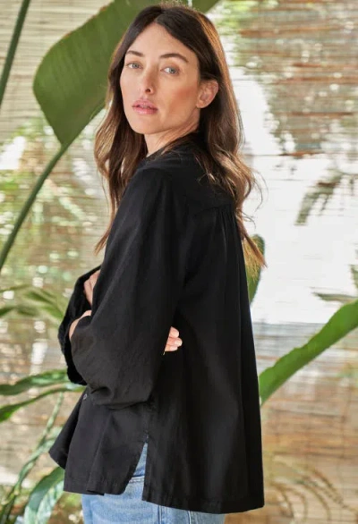 Ocean + Main Ocean+main Cotton Poplin Peasant Top In Black