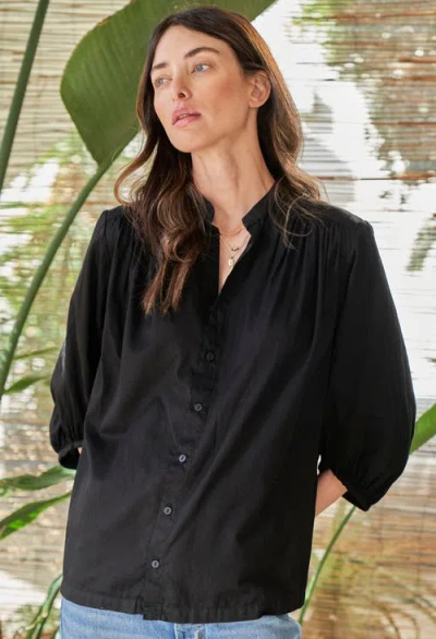 Ocean + Main Ocean+main Cotton Poplin Peasant Top In Black